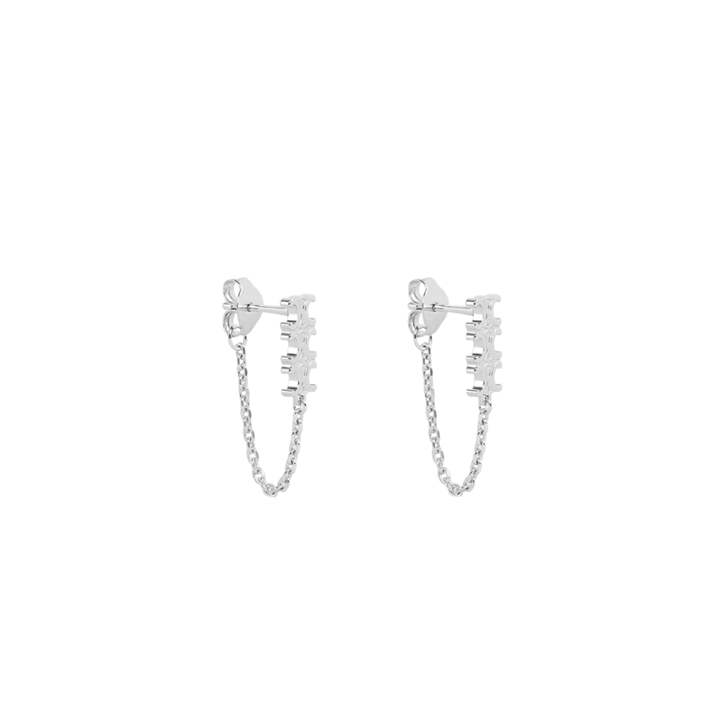 CELINE TRIOMPHE CHAIN EARRINGS IN BRASS WITH RHODIUM FINISH SILVER 460RC6BRA-36SI